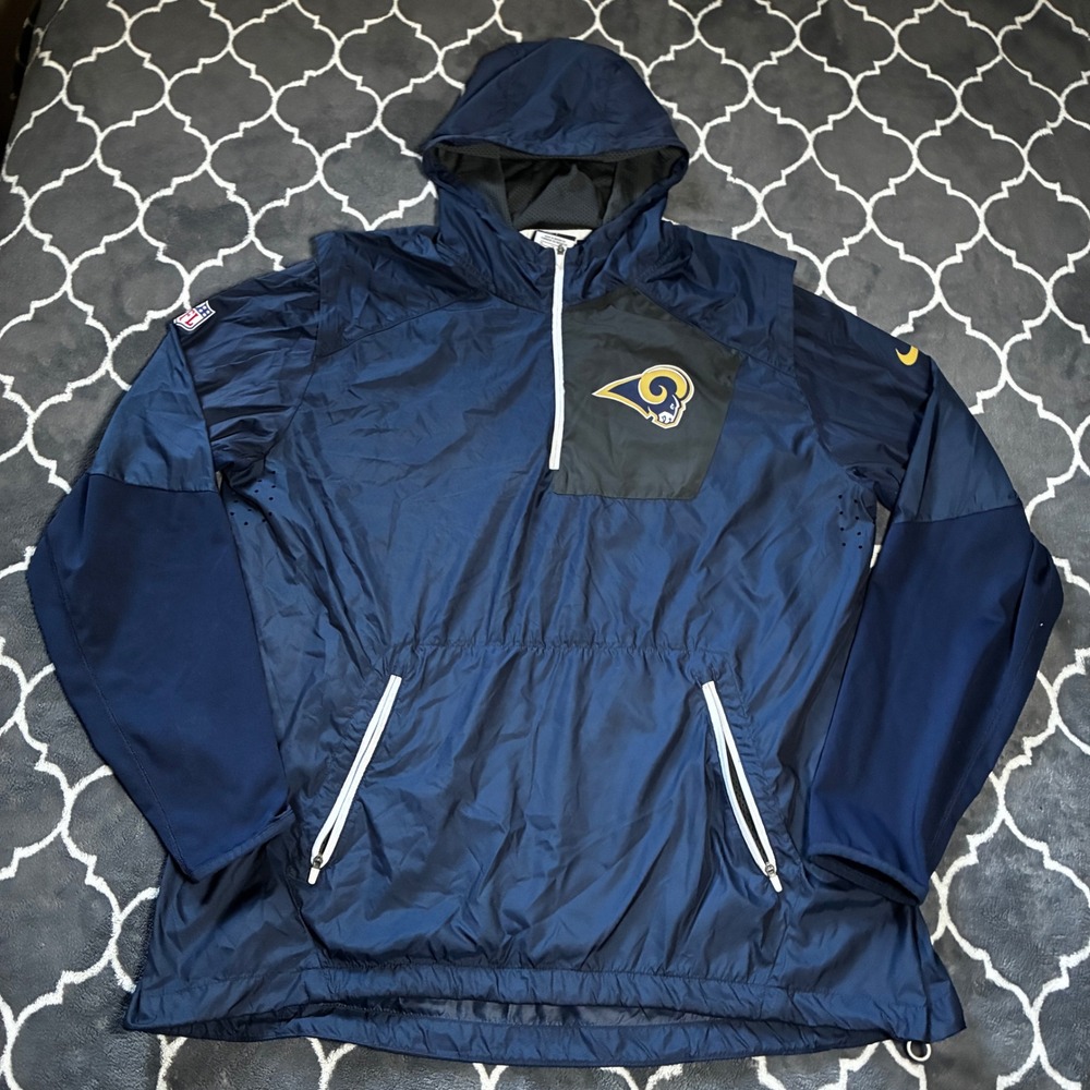 Nike Los Angeles Rams NFL On Field 2016 Hooded Windbreaker Jacket Mens XL